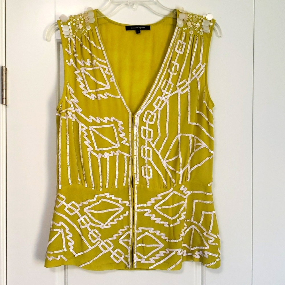 Nanette Lepore Silk Seaside Shell Top with Sequins